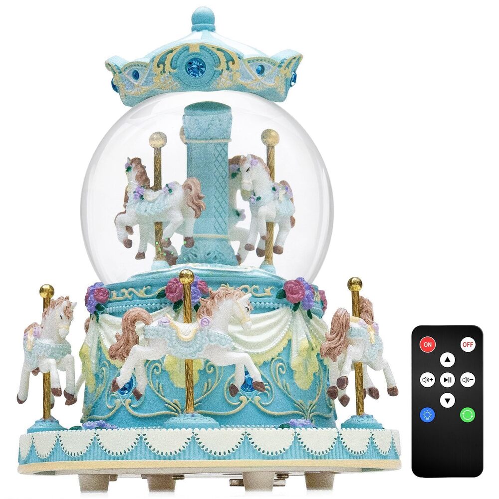3349 Carousel Snow Globe Music Box Gift Hand-Painted Horses Musical